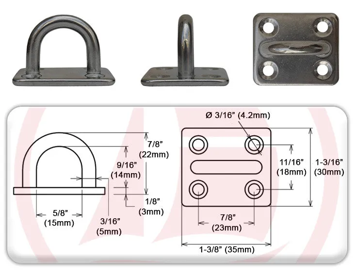 13.2099 - EYE PLATE - SQUARE - 5 MM  ~ 3/16" - 2 PIECES SET.