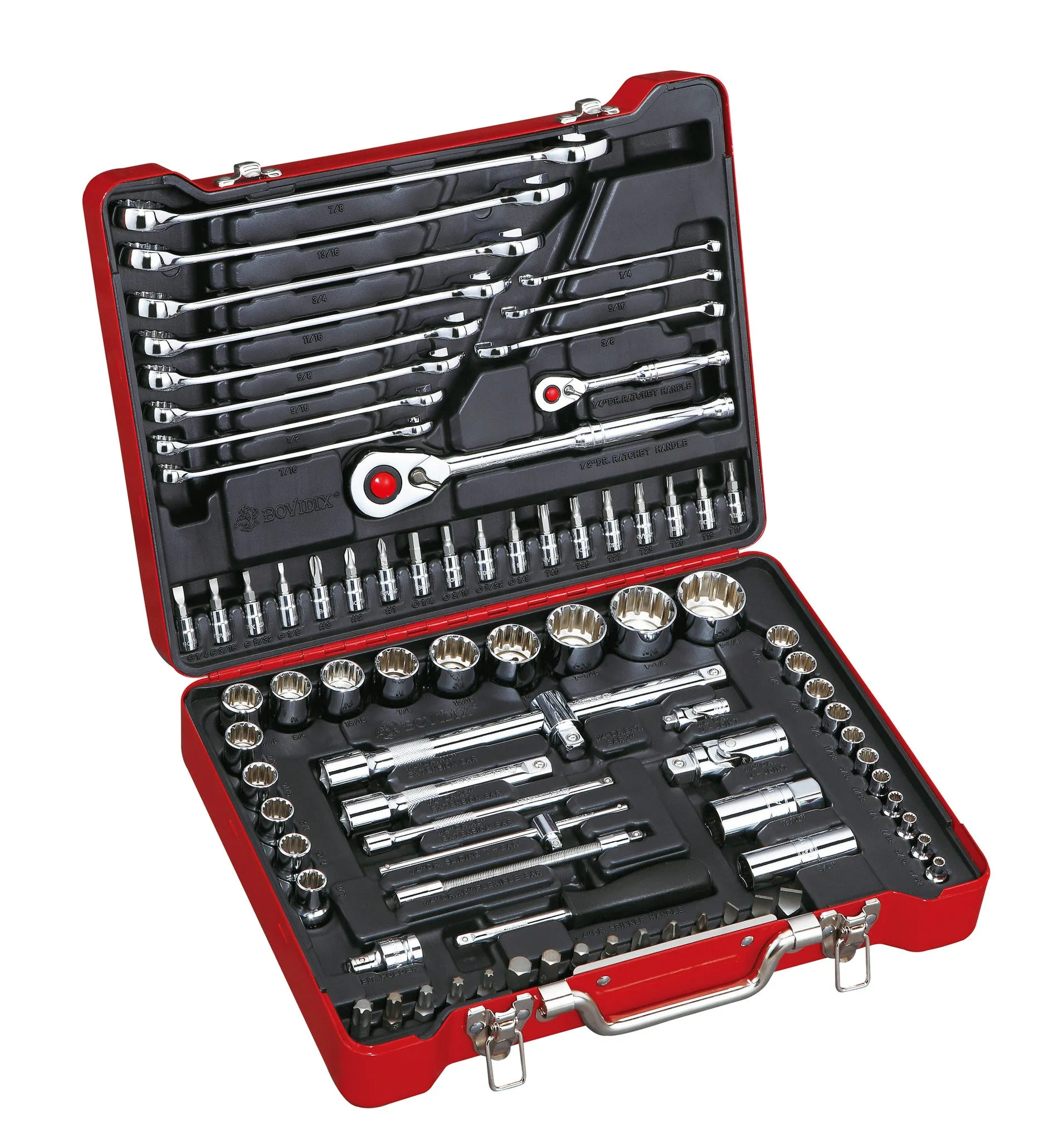 1/4", 1/2" Dr. 84 PC Spline Socket & Wrench Set, Inch