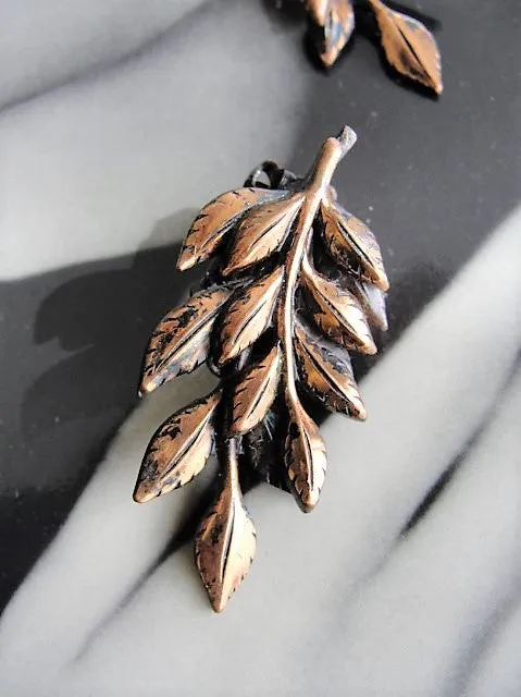 1950s Vintage EYE CATCHING Copper Leaf Earrings Beautiful 2 Level Intricate Design Renoir Matisse Laurel Style Ear Clips Clip Ons Costume Jewelry Collectible Vintage Copper