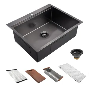 27 x 22 inch Workstation Drop-in Topmount Bar Prep RV Sink 16 Gauge Stainless Steel with Accessories in Gunmetal Black