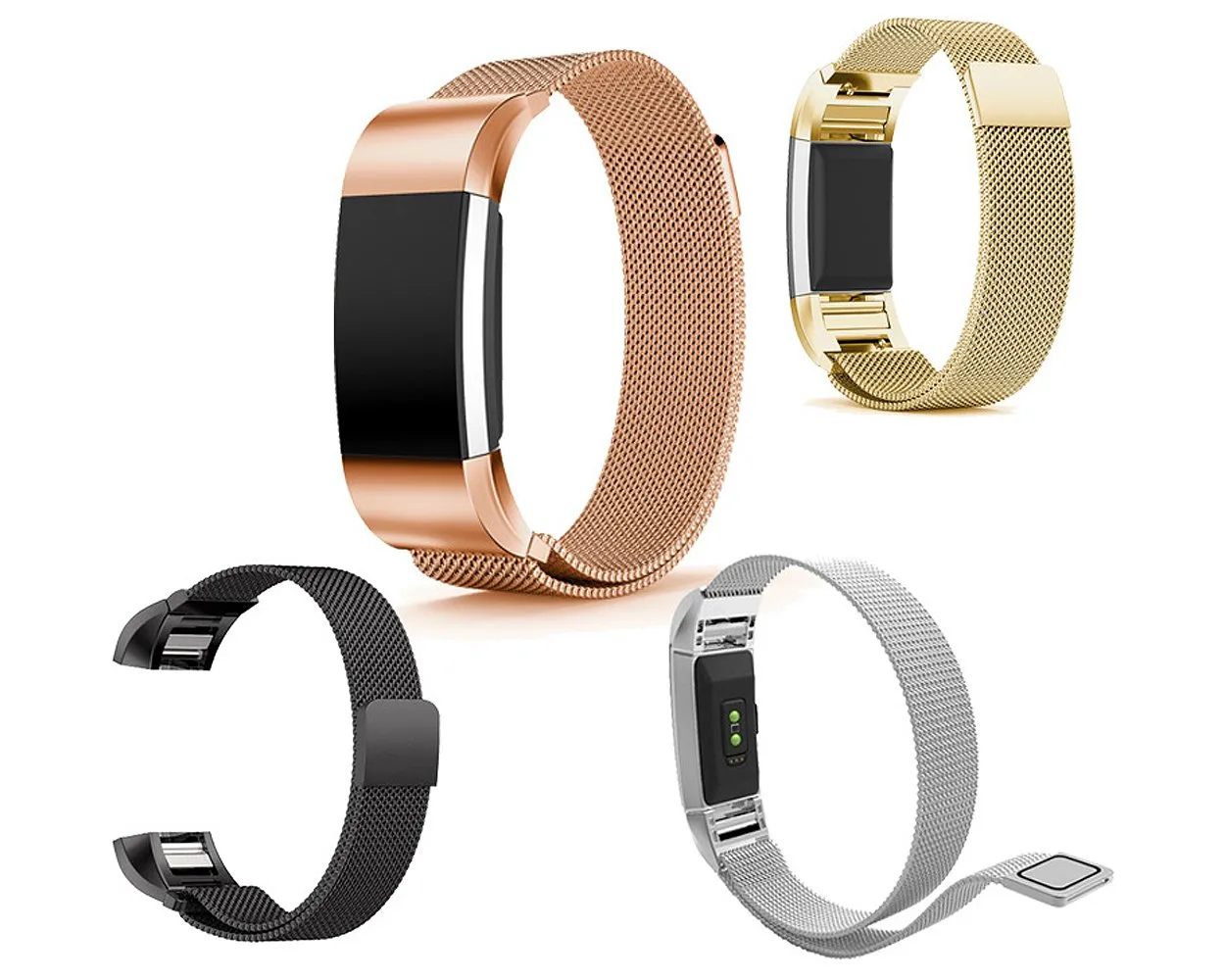 3 Pcs Magnet Stainless Steel Mesh Watch Band for Fitbit Charge 2