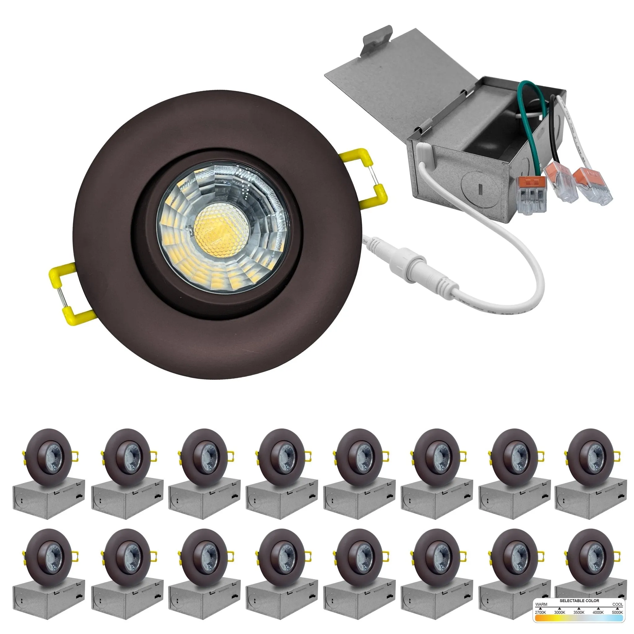 3" Inch Bronze Gimbal Recessed Light for Sloped Ceiling Canless LED Lighting - Wet Rated - 5CCT 2700K-5000K - 600LM