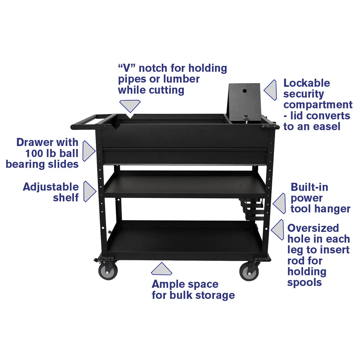 40 in. Mobile Work Cart with Power Tool Holder