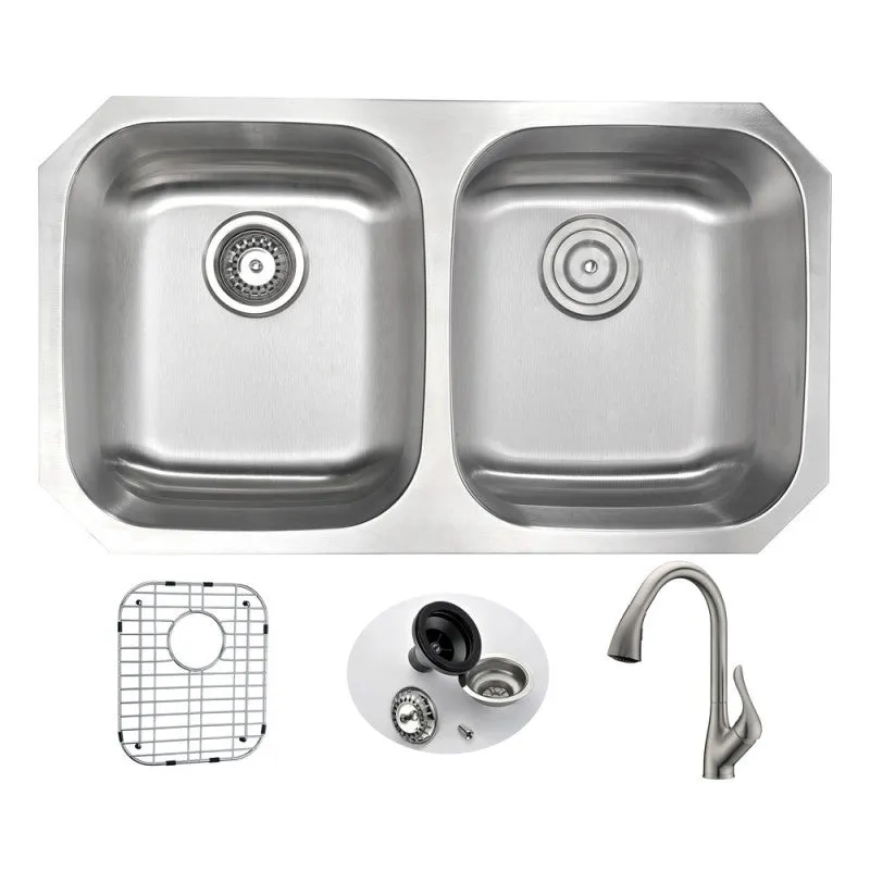 ANZZI MOORE Undermount 32 in. Double Bowl Kitchen Sink with Accent Faucet