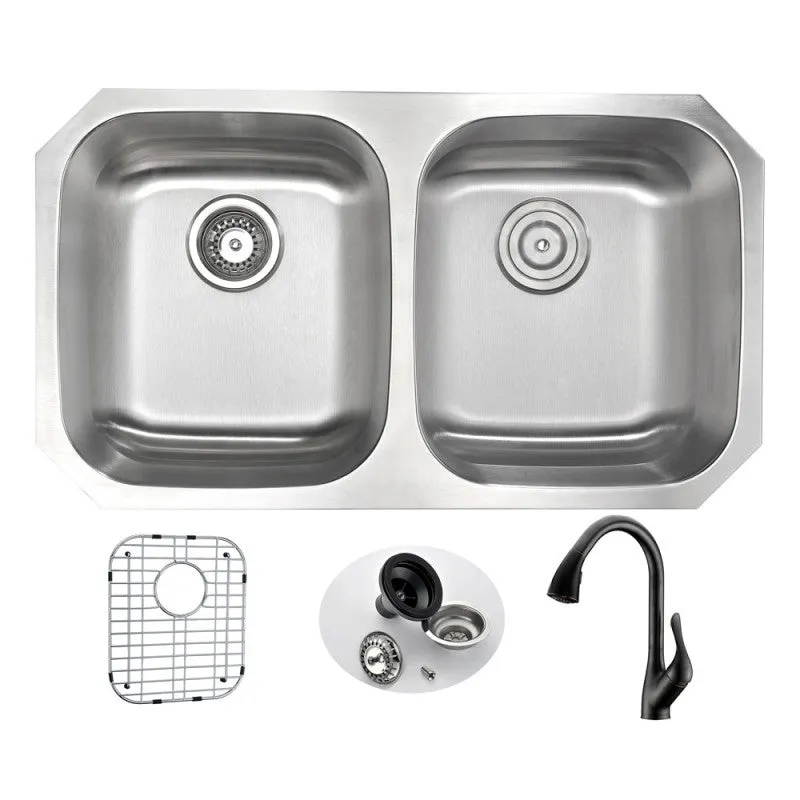 ANZZI MOORE Undermount 32 in. Double Bowl Kitchen Sink with Accent Faucet