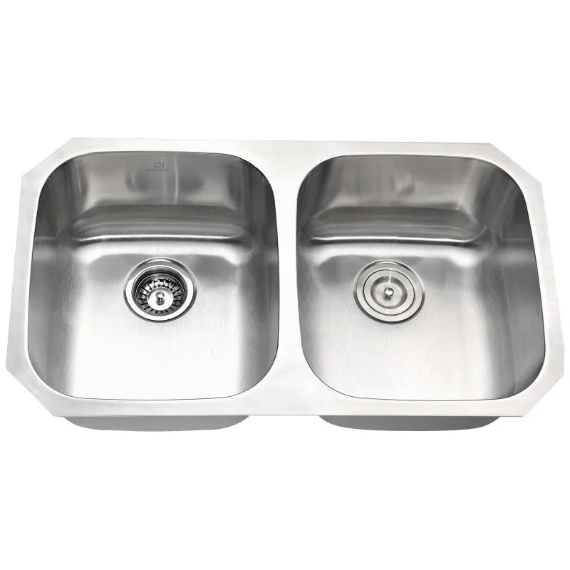 ANZZI MOORE Undermount 32 in. Double Bowl Kitchen Sink with Accent Faucet