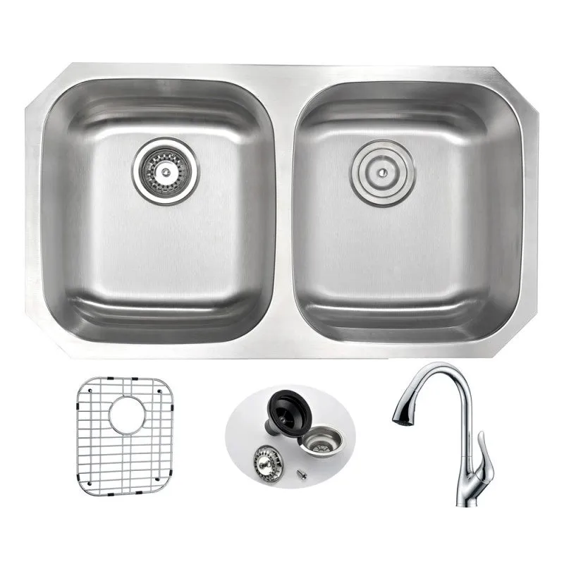 ANZZI MOORE Undermount 32 in. Double Bowl Kitchen Sink with Accent Faucet