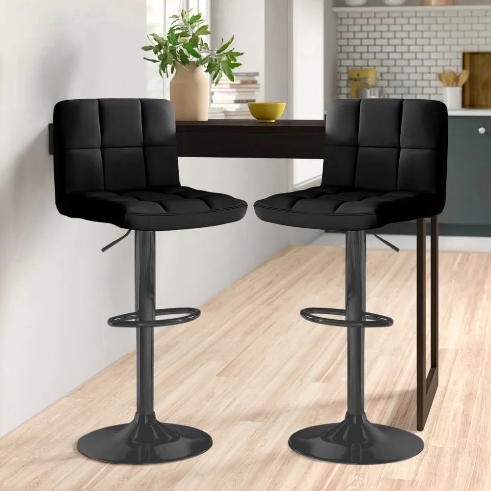 Black Faux Leather Bar Stools x2