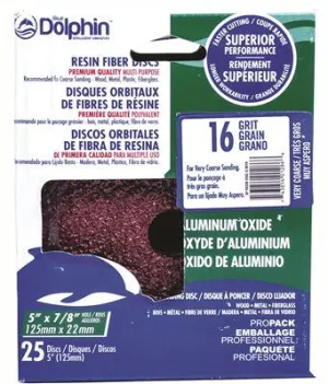 Blue Dolphin Resin Fiber Sanding Discs 5 Inch  X 7/8 Inch  Hole 16 Grit 25 Pack