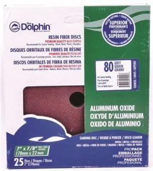 Blue Dolphin Resin Fiber Sanding Discs 7 Inch  X 7/8 Inch  Hole 80 Grit 25 Pack