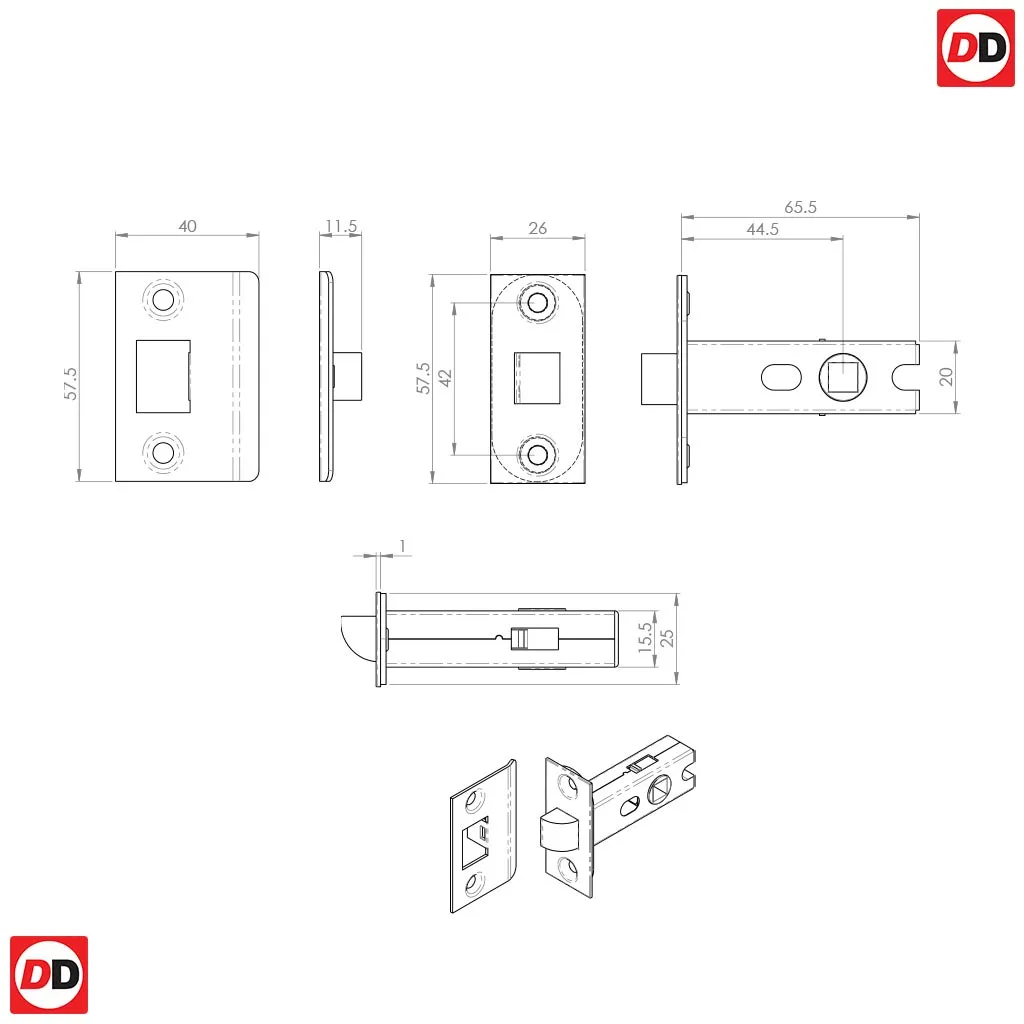 Bolt Through Mortice Latch 64mm and 6 Finishes