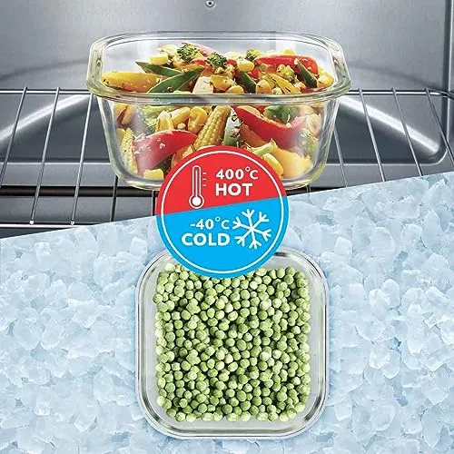 Borosil Klip N Store Glass Storage Container For Kitchen With Air-Tight Lid, Microwave & Oven Safe, Square, 320 ml, Clear