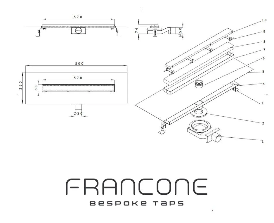 BTA17 Linear shower drain with siphon