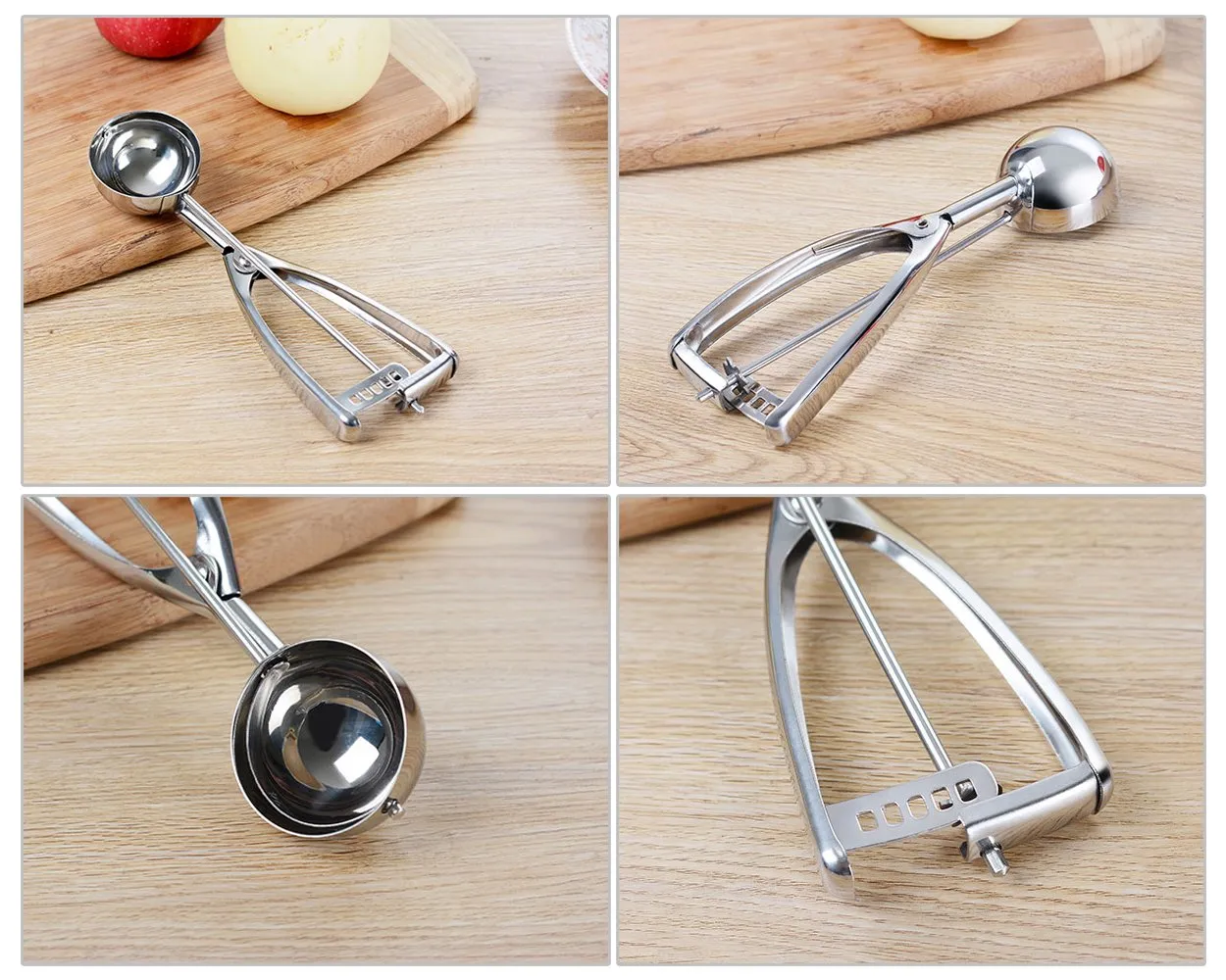 Cookie Scoop Set of 3 Stainless Steel Ice Cream Scoop with Trigger