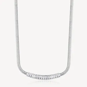 Crystal Herringbone Bib Necklace in Stainless Steel