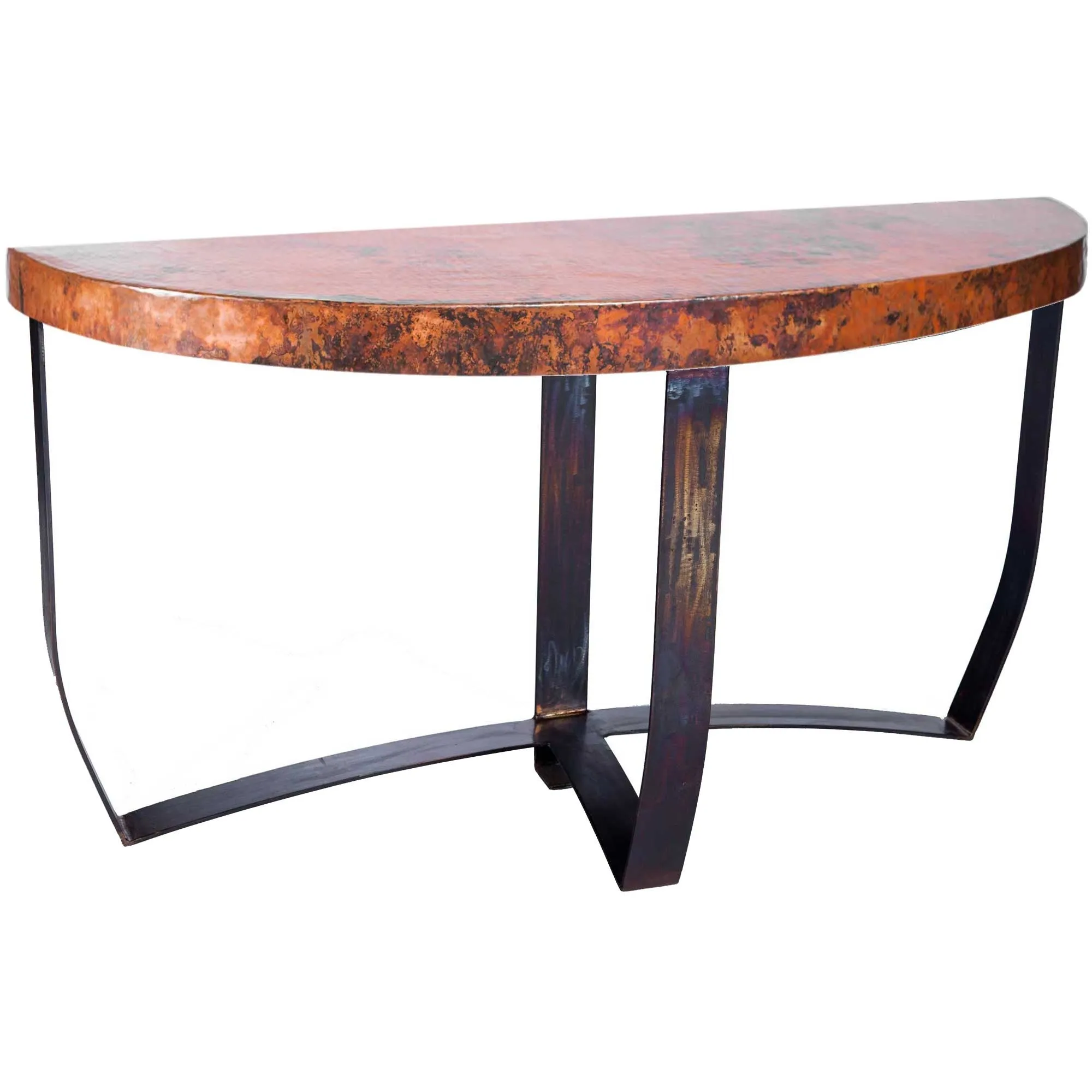 Demi Lune Strap Console Table with Hammered Copper Top