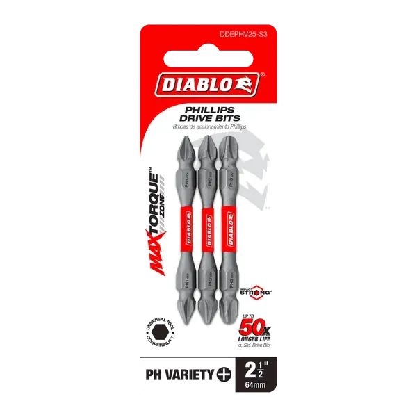 Diablo | 2-3/8" Double-Ended Phillips Drive Bit Set (3-Piece)