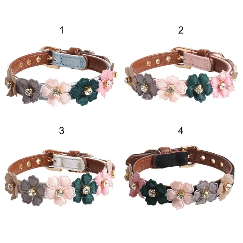 Flower Girl Leather Dog Collar with Diamonds