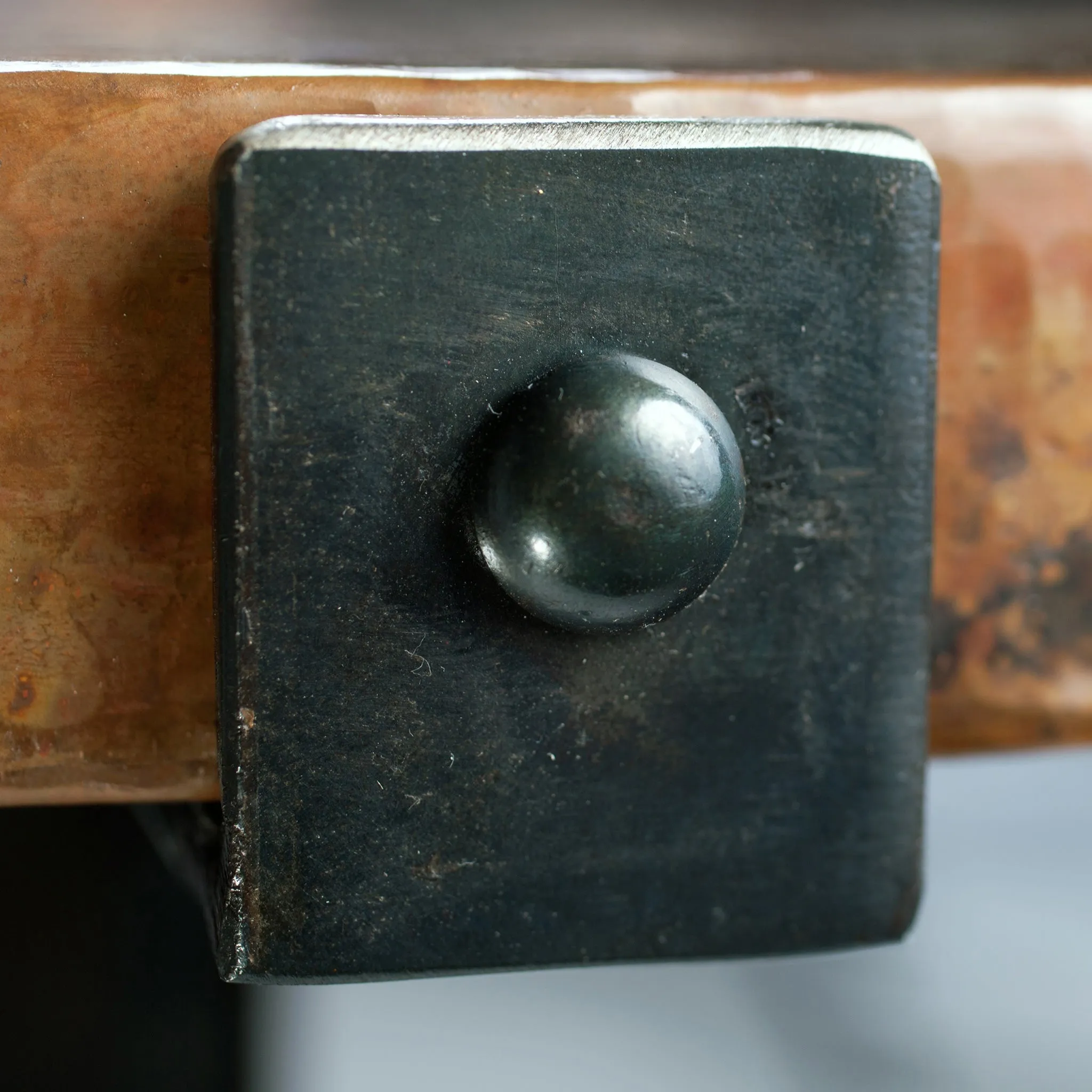 Iron Rivet Strap Accent Table with Hammered Copper Top