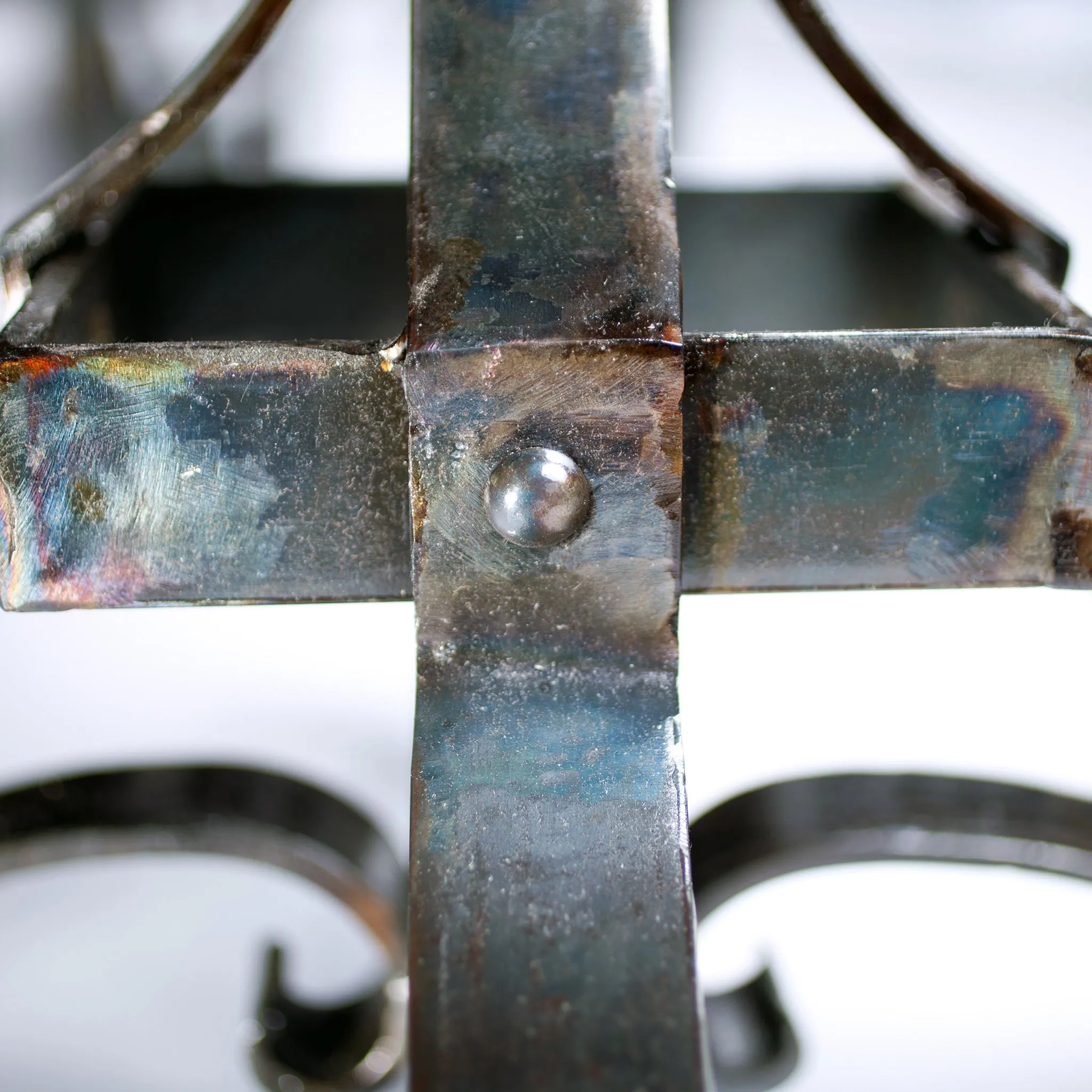 Iron Rivet Strap Accent Table with Hammered Copper Top