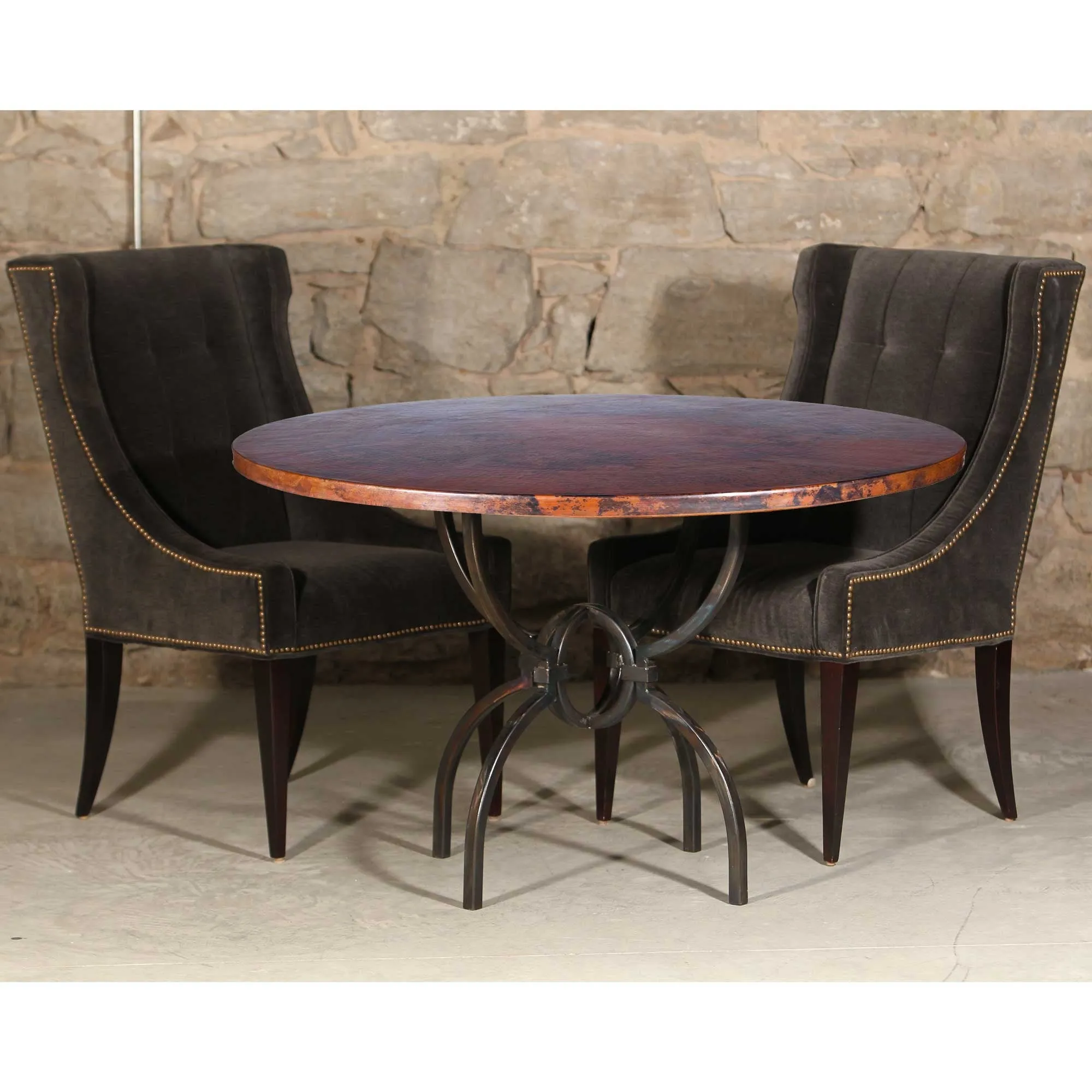 Logan Dining Table with 48" Round Hammered Copper Top