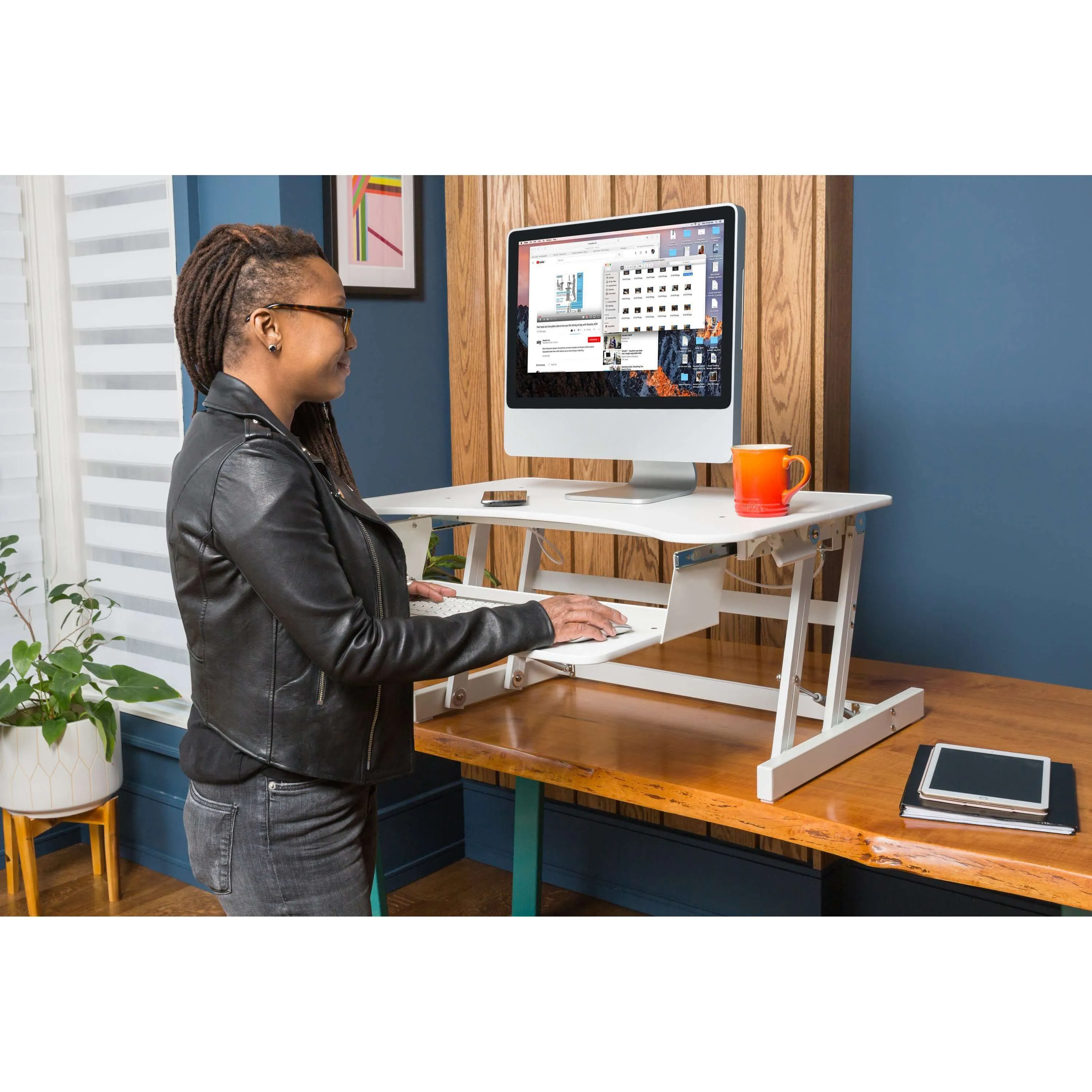 Lorell/Rocelco 32” Height-Adjustable  Dual-Monitor Standing Desk Converter, Gas Spring, Large Keyboard Tray, R ADRW/R ADRG/R ADRB