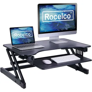 Lorell/Rocelco 32” Height-Adjustable  Dual-Monitor Standing Desk Converter, Gas Spring, Large Keyboard Tray, R ADRW/R ADRG/R ADRB