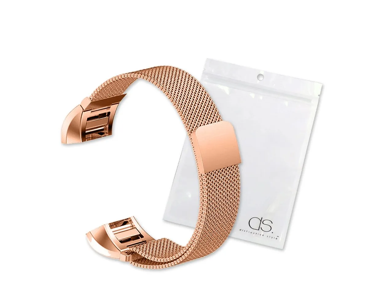 Magnet Stainless Steel Mesh Watch Band for Fitbit Charge 2 - Rose Gold