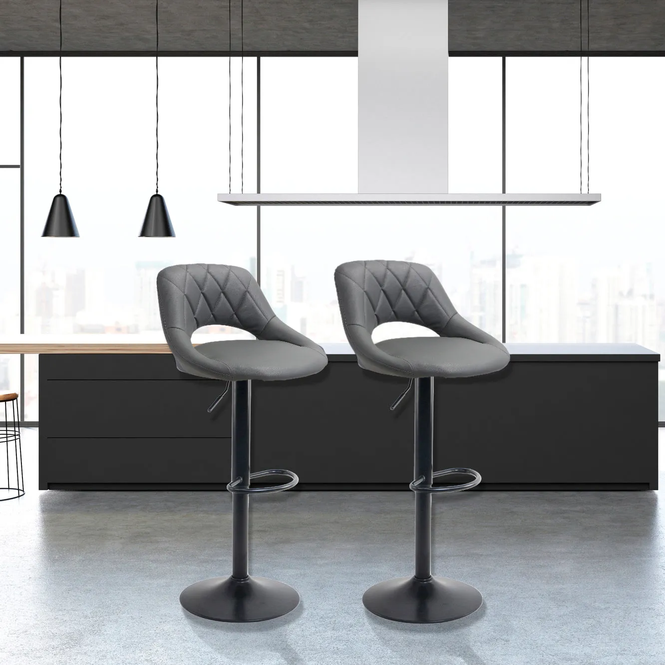 Neo Dark Grey Faux Leather Bar Stools