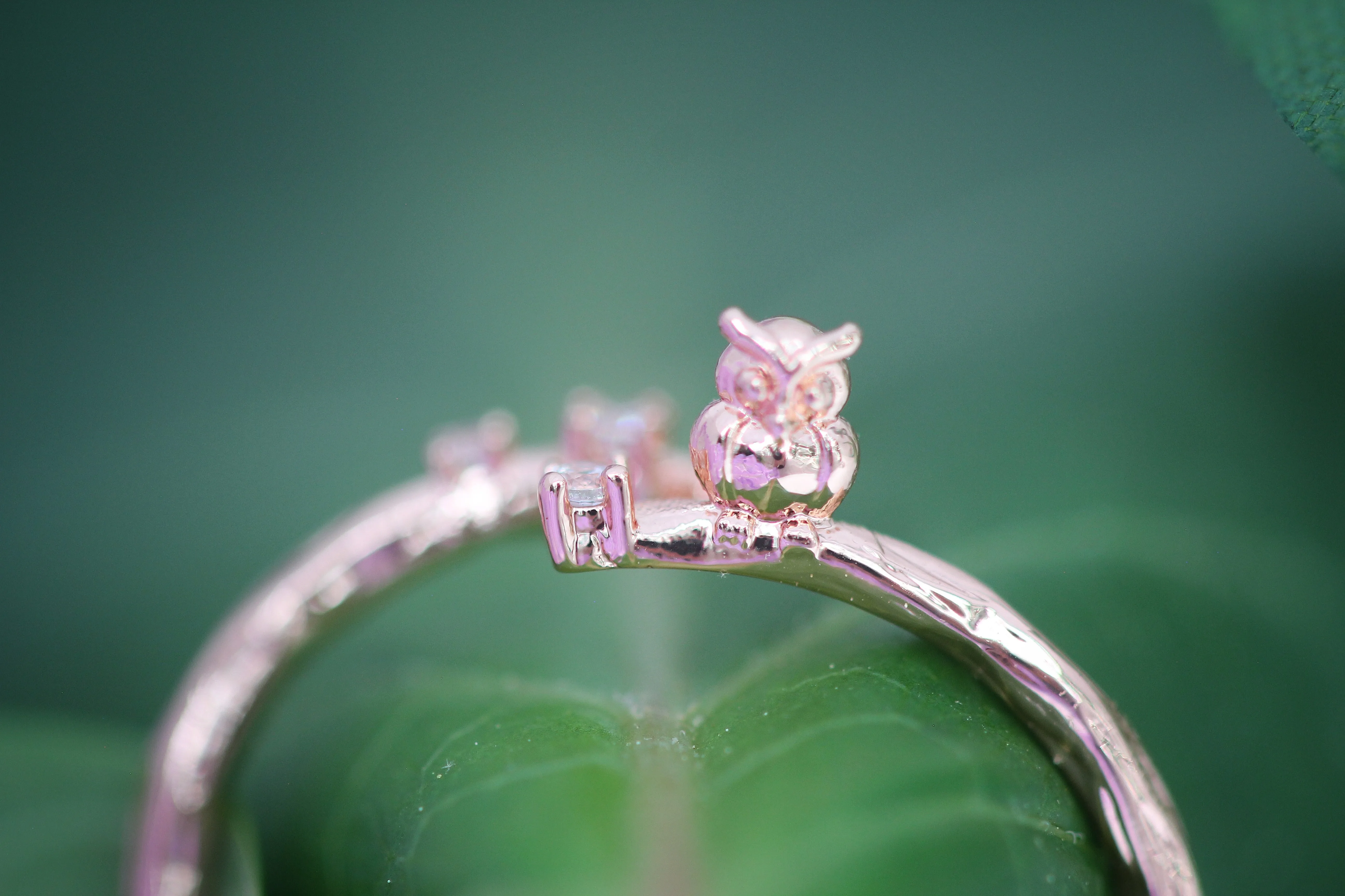 Owl Sitting on a Branch w/ Crystals Ring