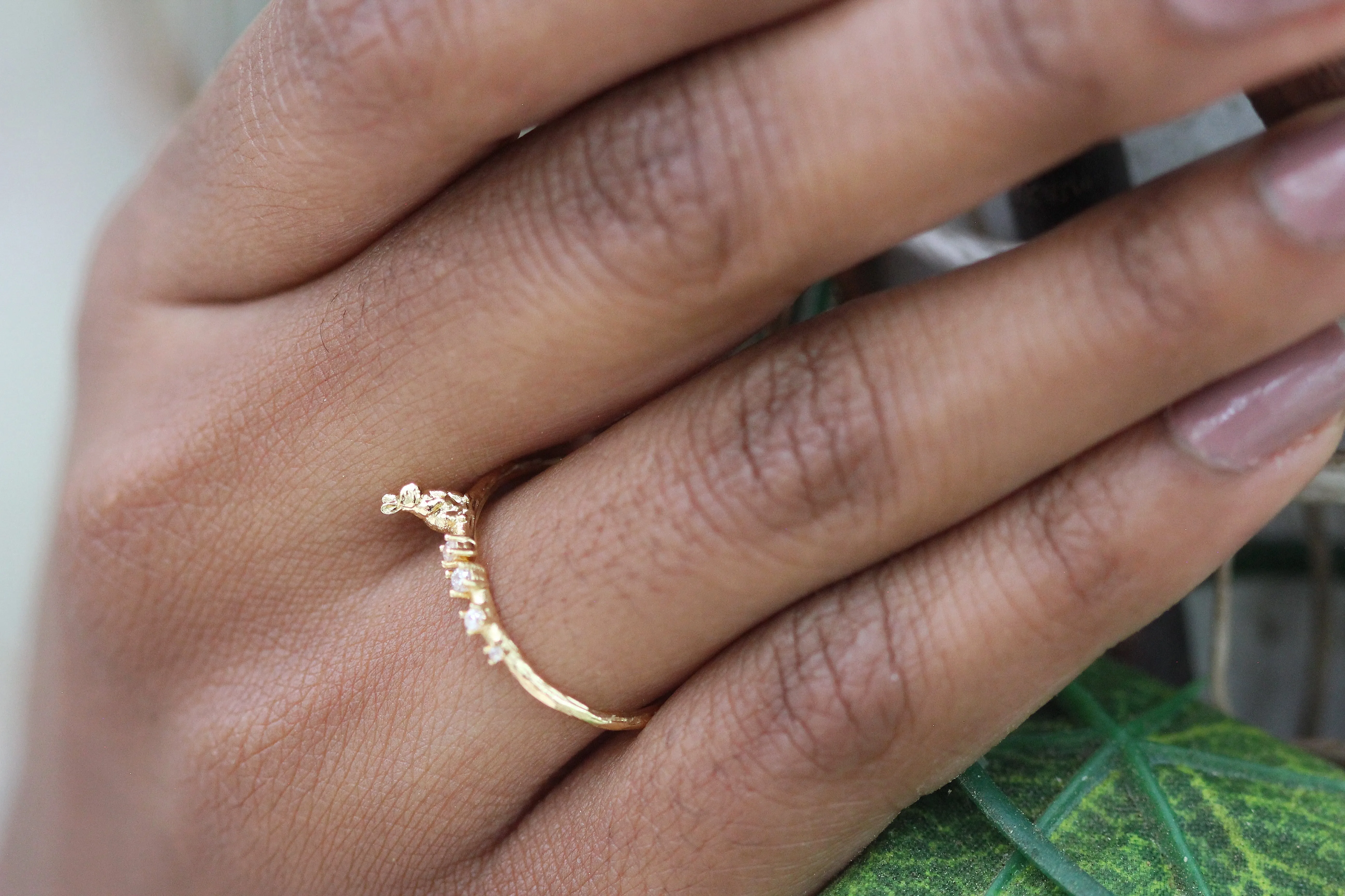 Rabbit Sitting on a Branch w/ Crystals Ring