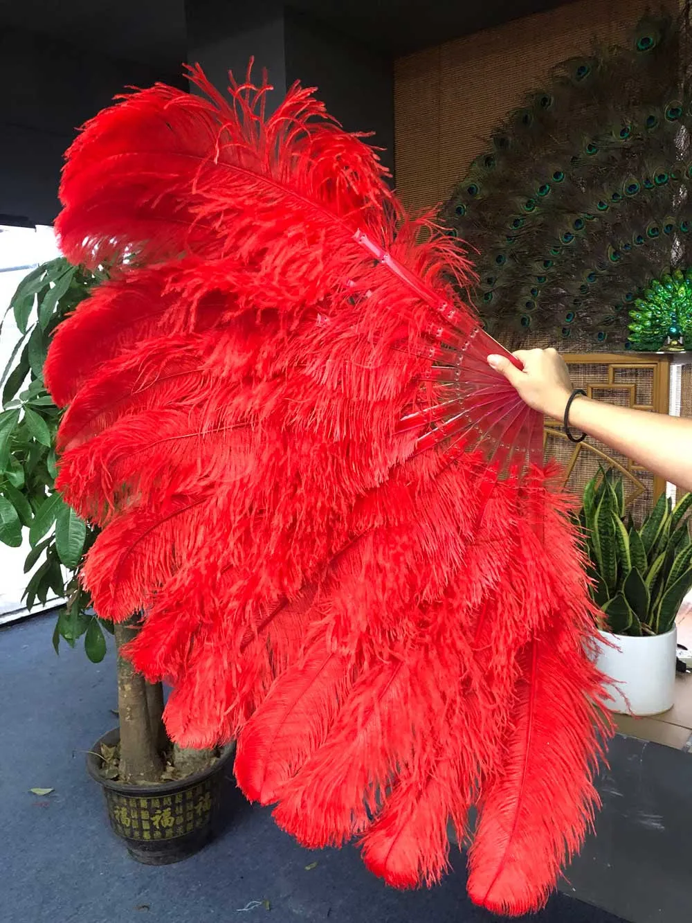 Red Advanced XL 2 Layers Ostrich Feather Fan 34"x 60"