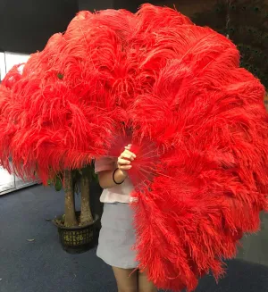 Red Advanced XL 2 Layers Ostrich Feather Fan 34"x 60"