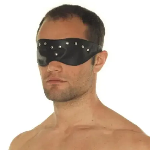 Rimba Black Leather Bondage Blindfold with Silver Stud Detail