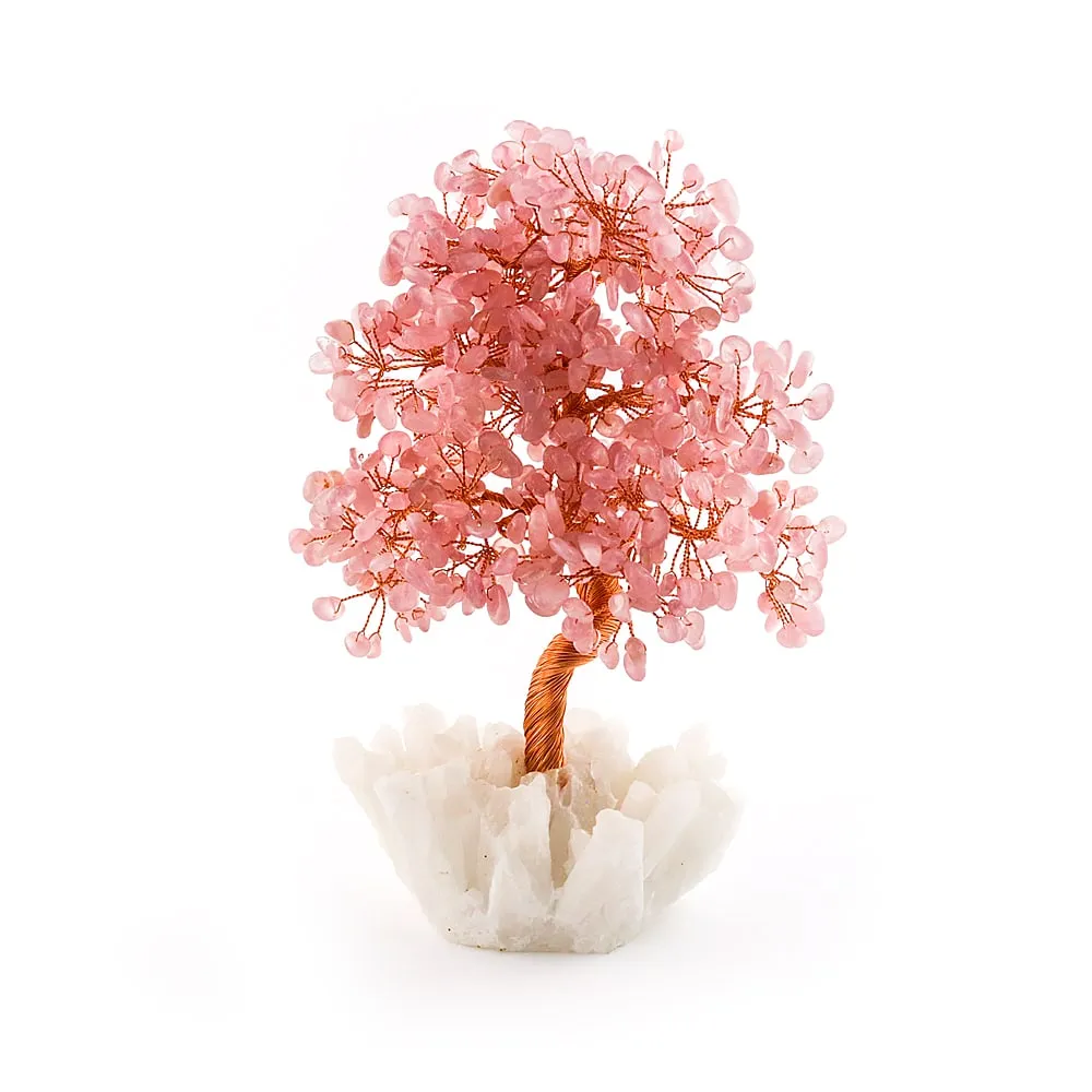 Rose Quartz Copper Tree on White Crystal Base