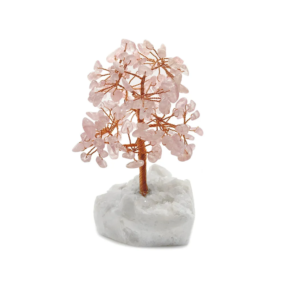 Rose Quartz Copper Tree on White Crystal Base