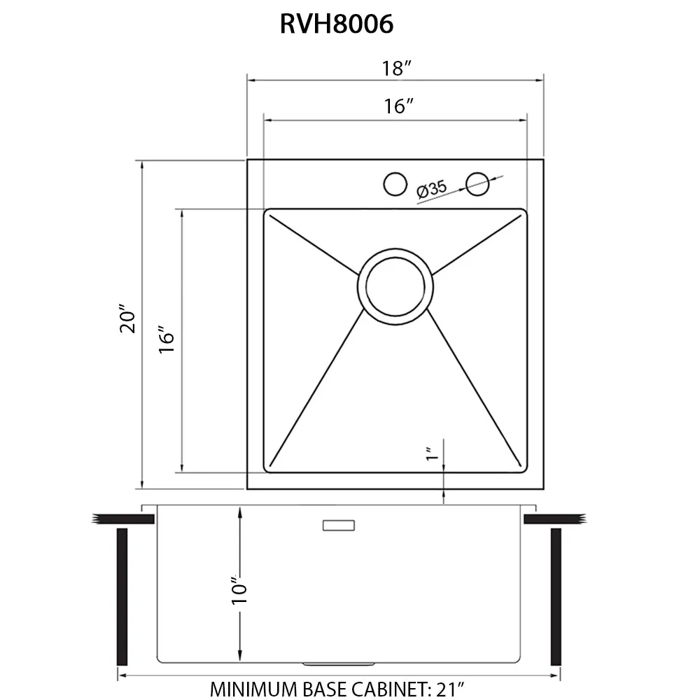 Ruvati 18 x 20 inch Drop-in Topmount Rounded 16 Gauge Stainless Steel Kitchen Sink Single Bowl – RVH8006