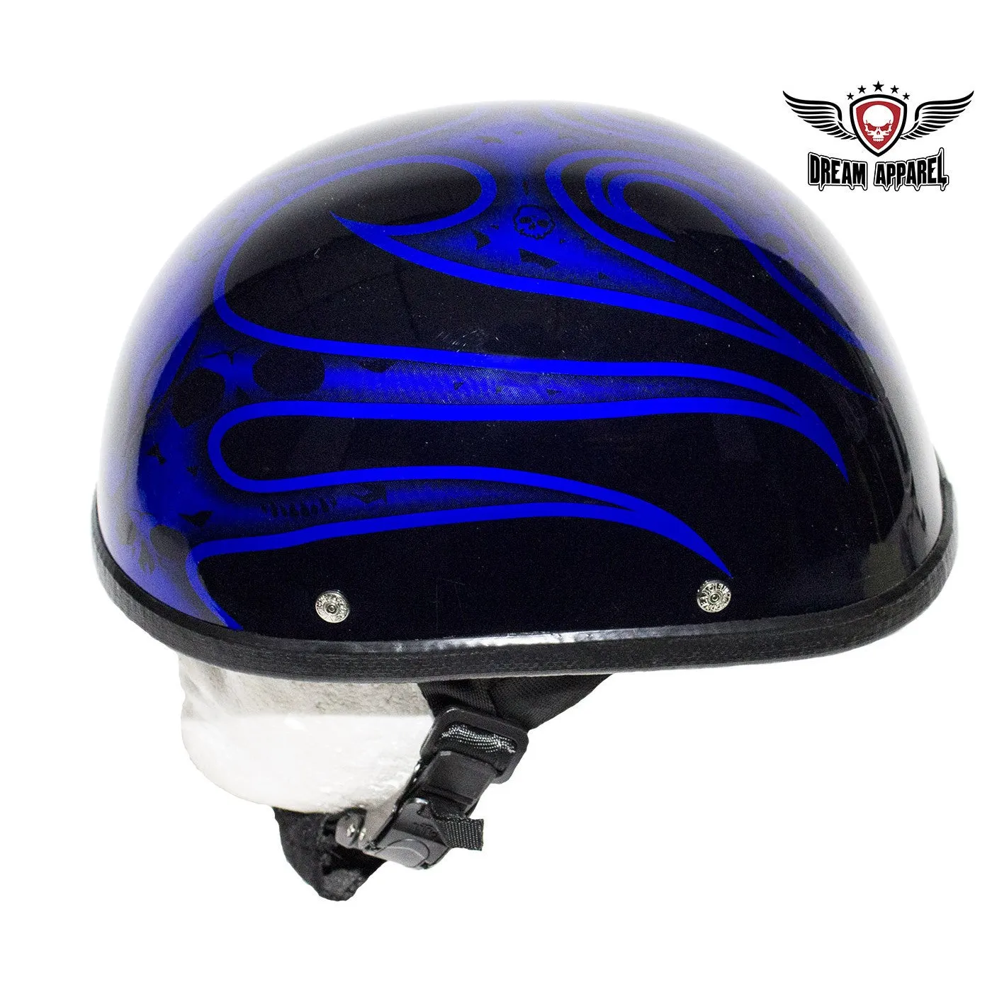 Shiny Blue Motorcycle Novelty Helmet With Burning Skull