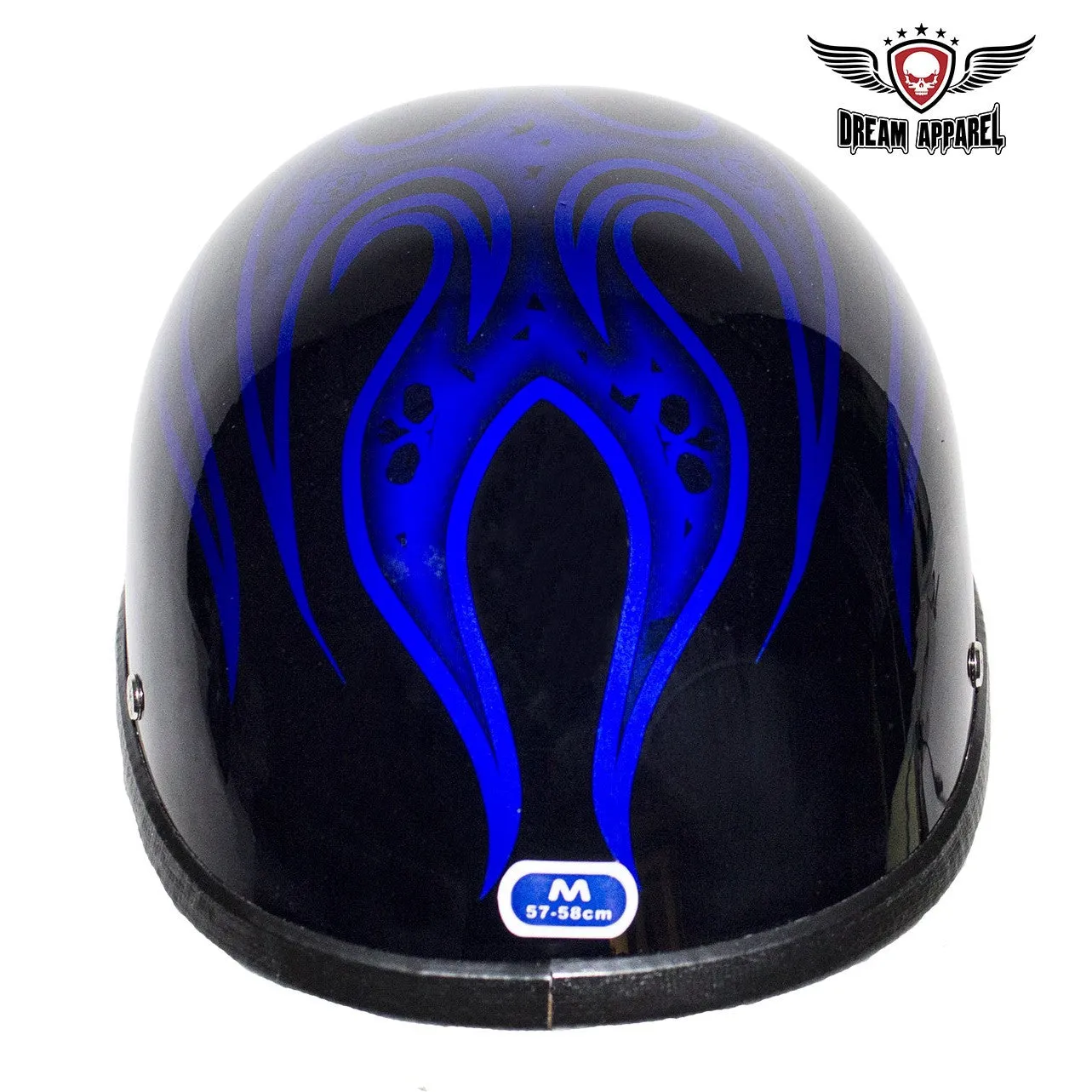 Shiny Blue Motorcycle Novelty Helmet With Burning Skull