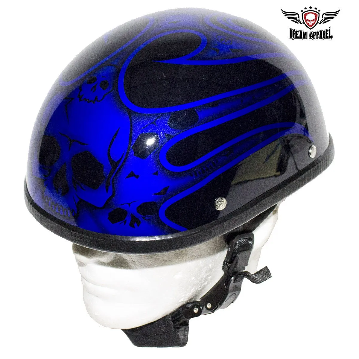 Shiny Blue Motorcycle Novelty Helmet With Burning Skull