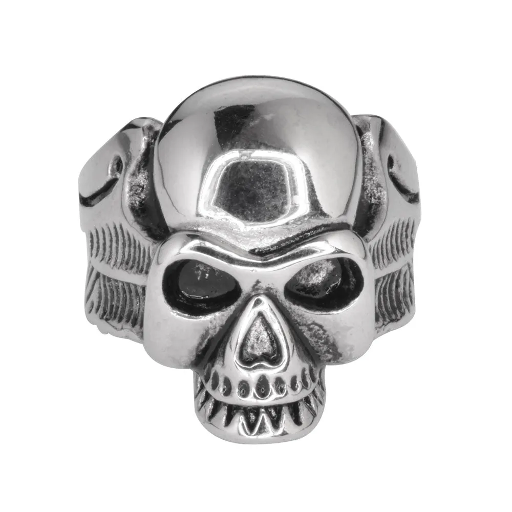 SK1039 Gents Life After Death Winged Skull Ring Stainless Steel Motorcycle Biker Jewelry