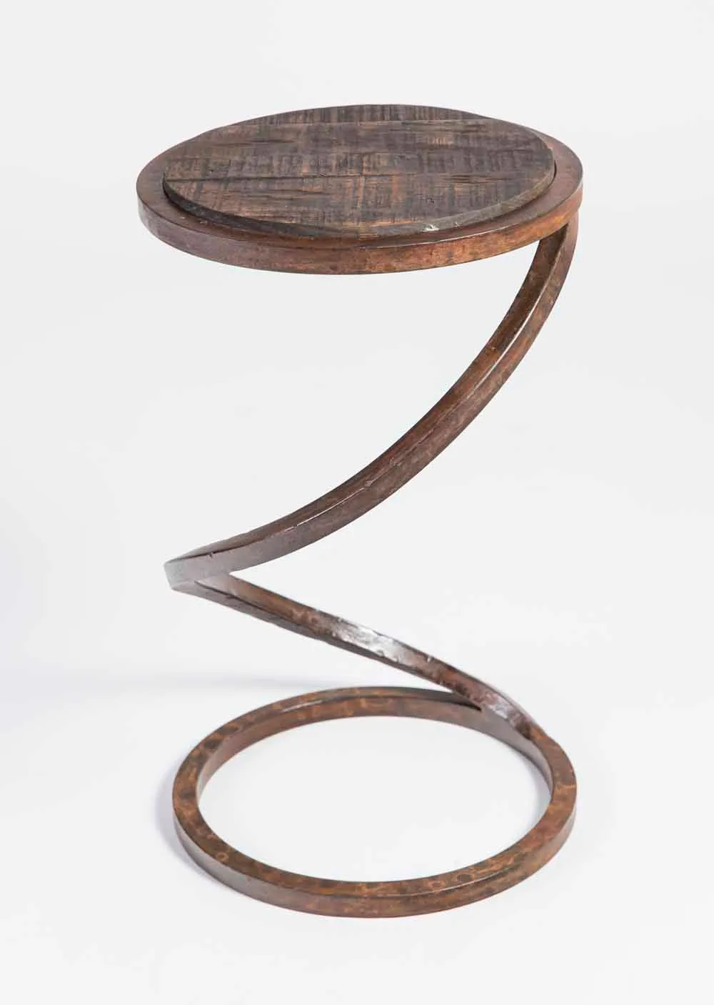 Spiral Round Accent Table with Hammered Copper Top