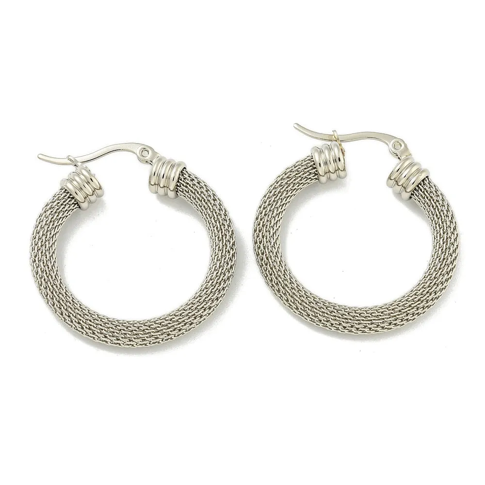 Stainless Steel 34mm Mesh Hoop Earrings