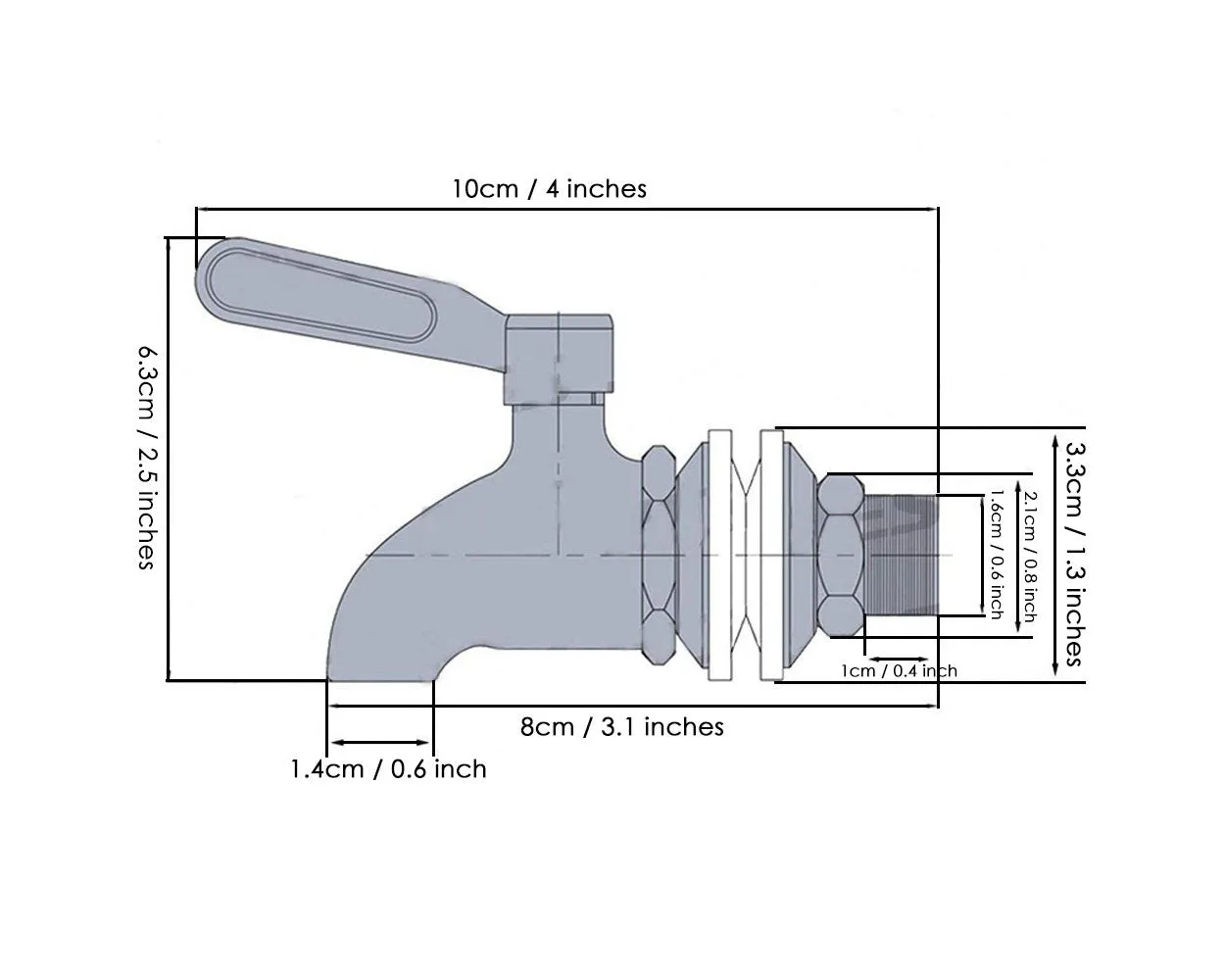 Stainless Steel Beverage Dispenser Replacement Spigot Fits 16 mm Opening