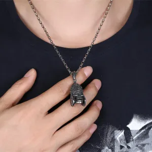 Stainless Steel "Skull in Helmet" Pendant Necklace