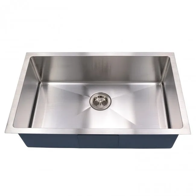 Stainless Steel Under Mount Kitchen Sink, No Holes, 1 Bowl, 30"L x 18"W