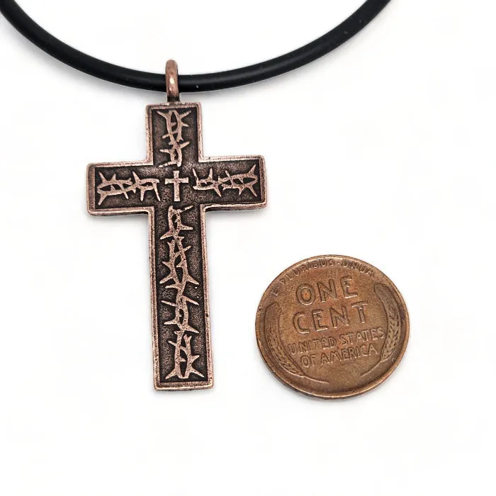 Thorns Cross Antique Copper Finish Pendant Black Cord Necklace