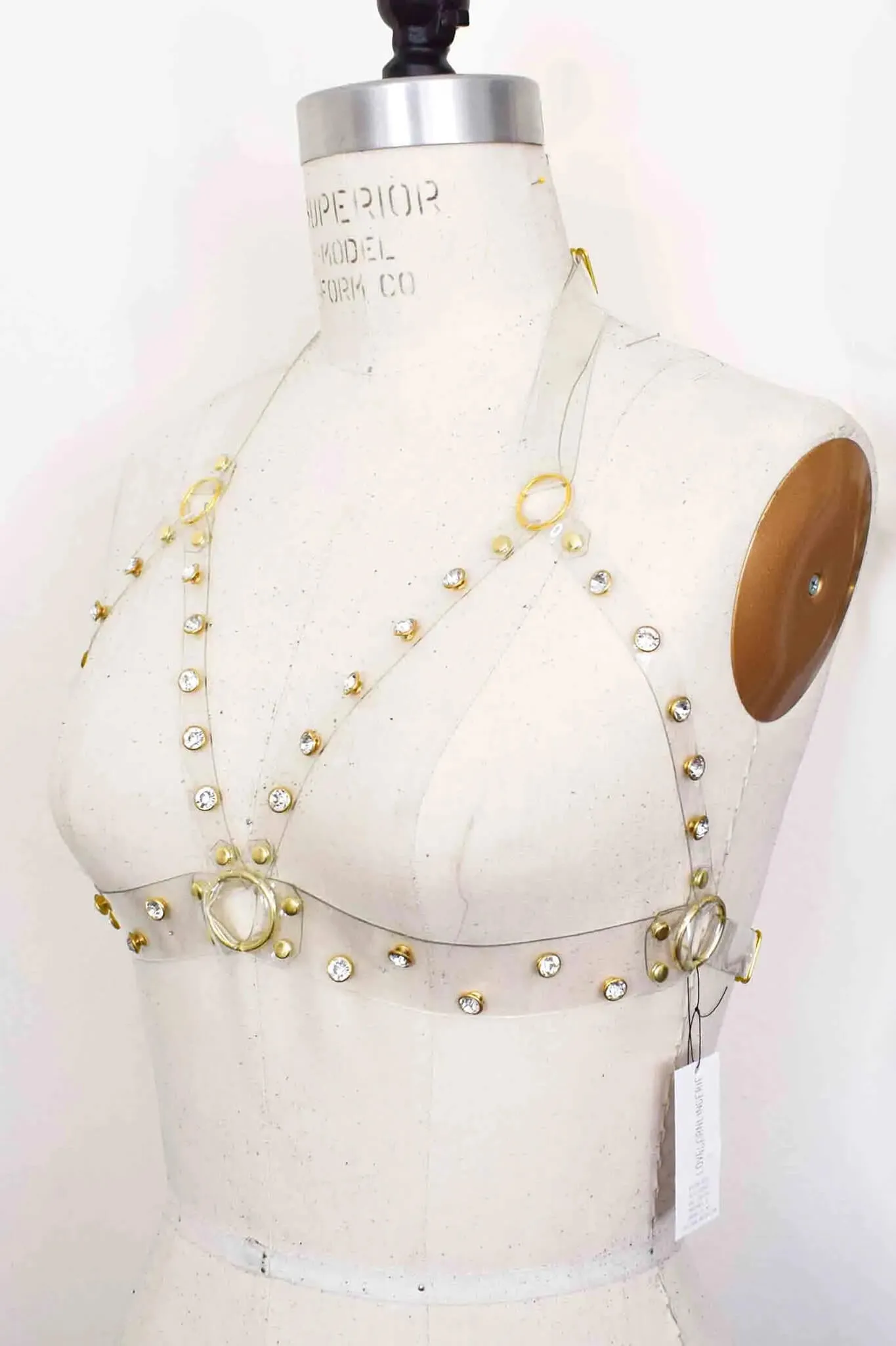 Tina Clear Vinyl Rhinestone Harness Bra