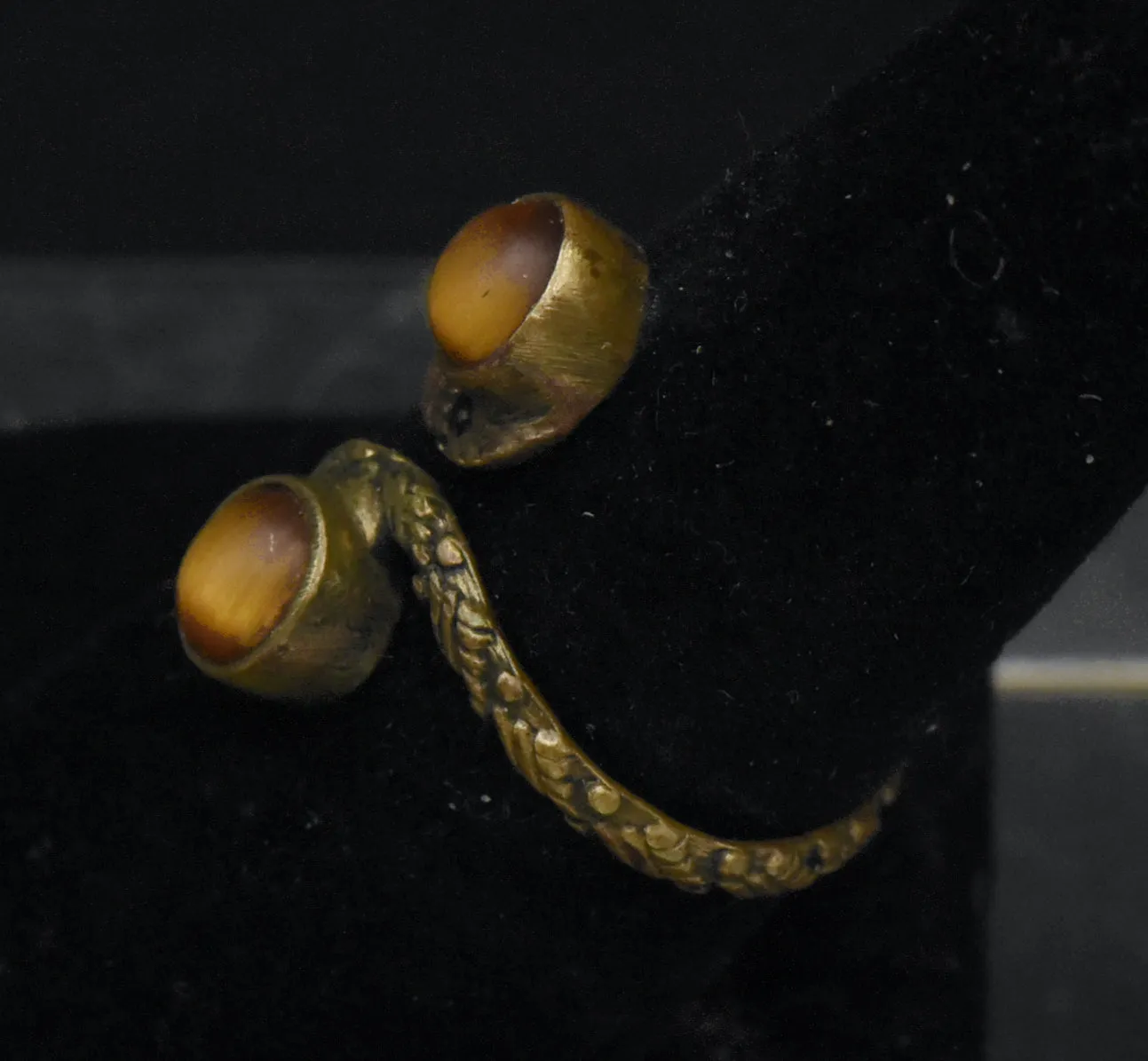 Vintage Tiger's Eye Brass Bypass Adjustable Size Ring