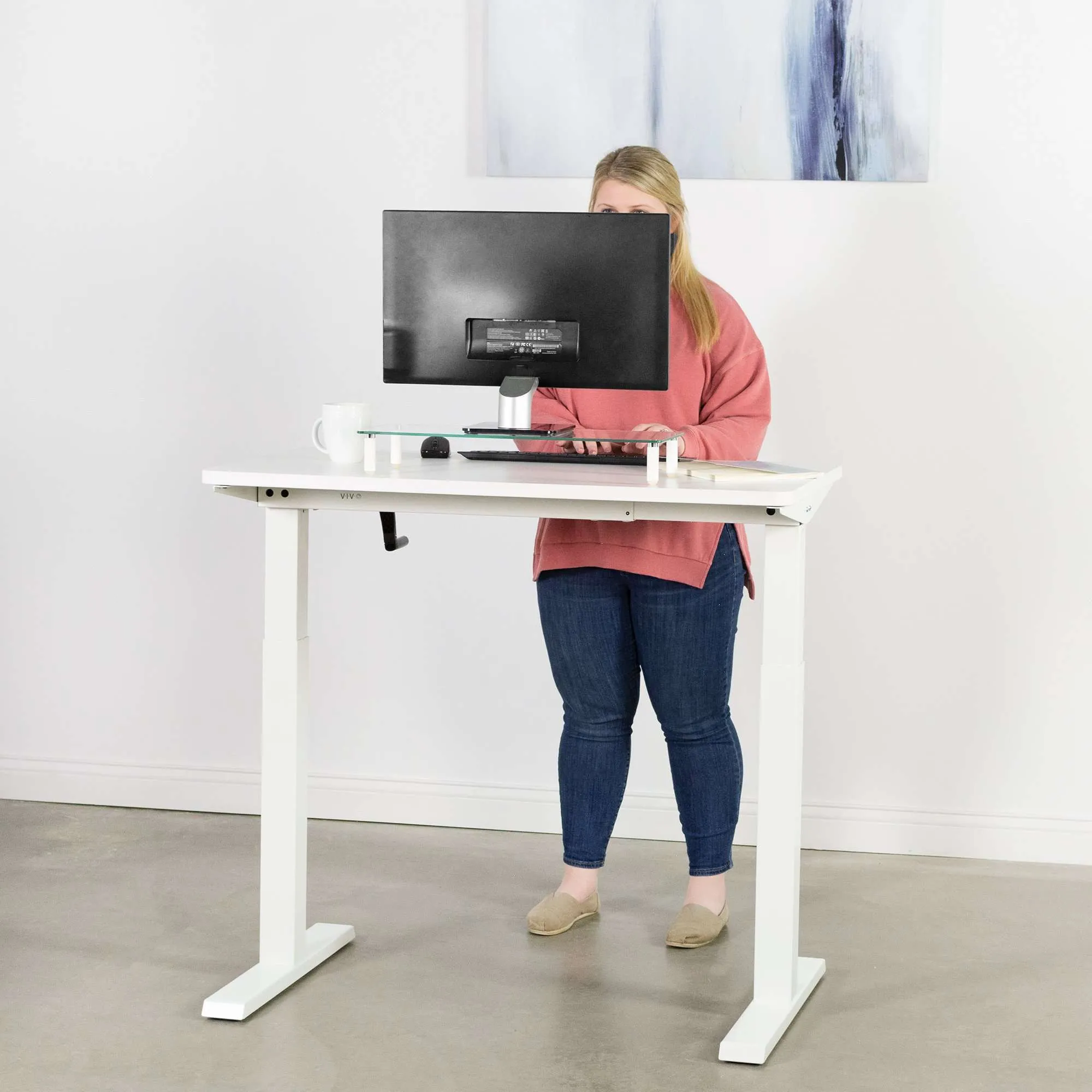 VIVO 43" x 24" Manual Height-Adjustable Desk w/ Crank, DESK-KIT-MW4W/MW4B/MW4C/MW4D/MW4E